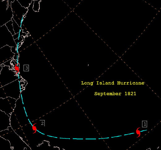 This is a track map of the 1821 Norfolk and Long Island Hurricane.