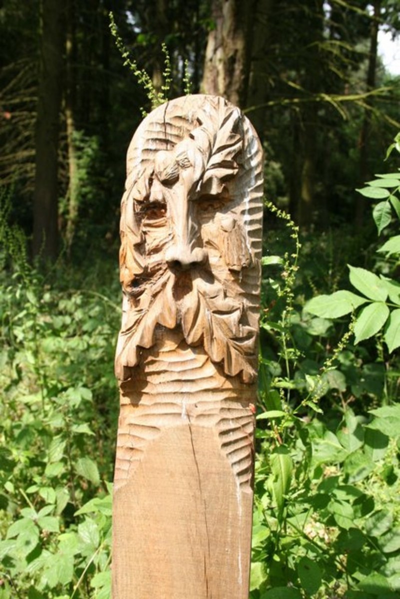 Green man carving Skellingthorpe Old Wood.