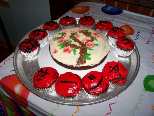 Vegan chocolate cake with  a Japanese theme.