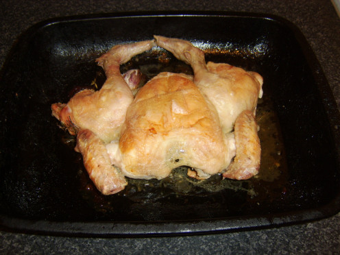 Butterflied chicken, oven roasted with garlic and thyme