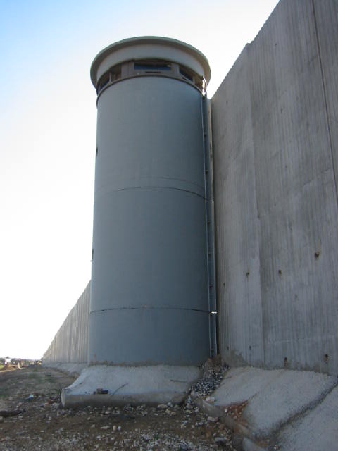 Israeli watchtower. Israeli wall.