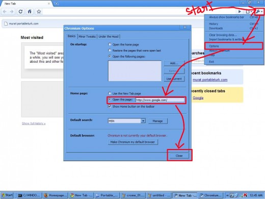 Google as Home Page in Google Chrome [click to enlarge]