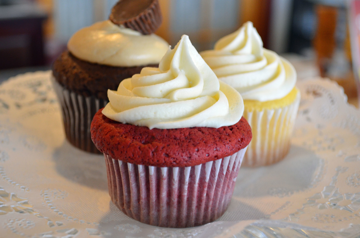 Fresh baked cupcakes.  Try the Red Velvet and taste a bit of heaven.