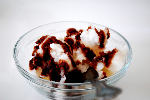 Home Made Snow Ice Cream with Chocolate Syrup on top