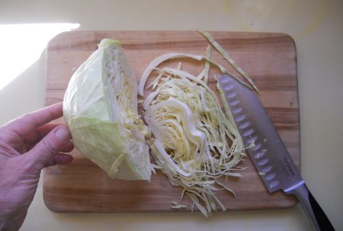 slice cabbage into ribbons