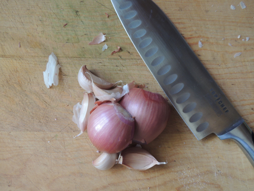 dice cloves and shallots