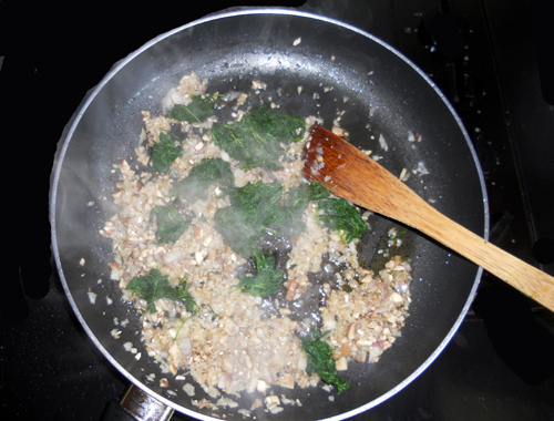 add chopped, dried spinach & mix thoroughly 