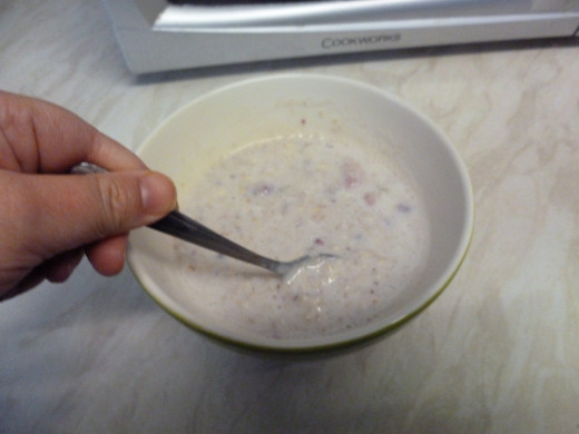 Take out of the microwave.  Give the porridge a stir, them microwave again for 1 minute.