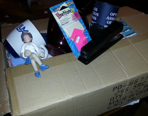 Packing up the office.