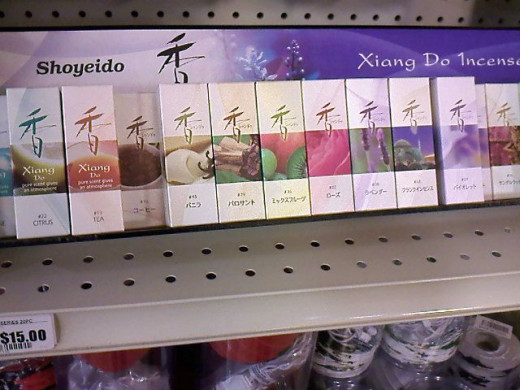 Incenses! There are different brands of incenses as I find my way on every aisle. Love the color on this brand, so I took a photo.