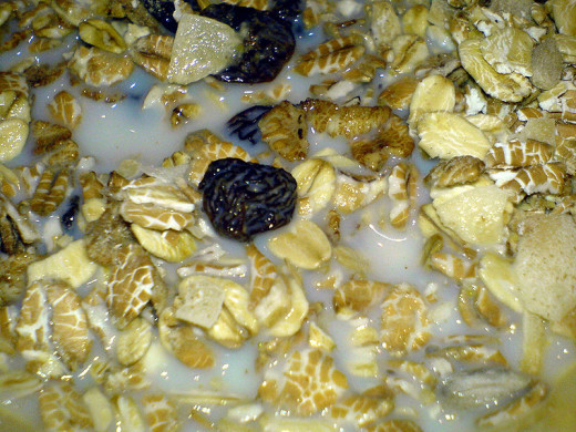 Muesli provides a rich mixture of nuts, grains, fruit and milk