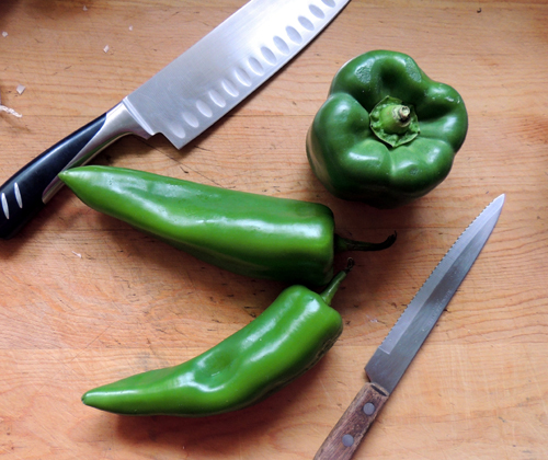 gather  peppers, slice & seed
