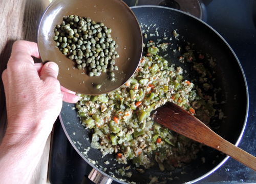 add capers to the pan--as you can see, I always go a lil extra on these!