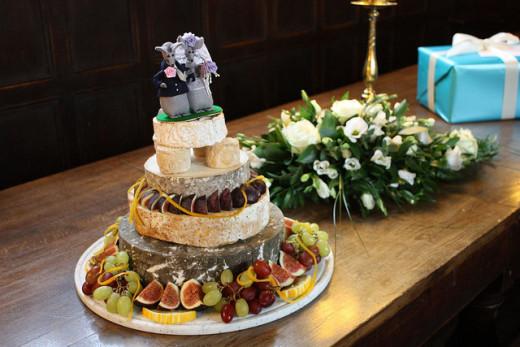 This cheese-y wedding featured a variety of cheese, some of them hard to obtain, layered into a wedding cake topped by mice.