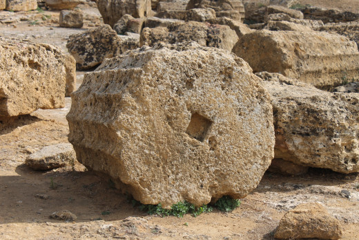 Column section showing the inset used to secure the column stone above.  