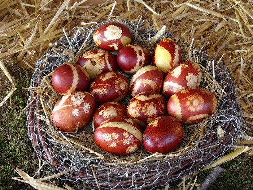 Eggs dyed with onion peels and herbs