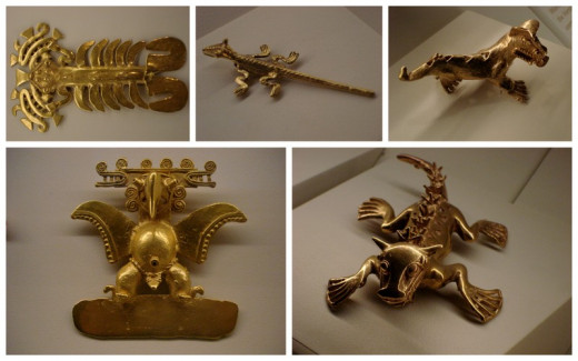 Some examples of gold art work found in the Museo de Oro, or Gold Museum in San José.