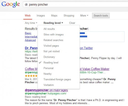 Google Search Filter Options- March 2013