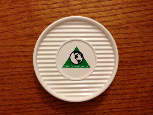 Sample of plastic promotional coaster made from corn.