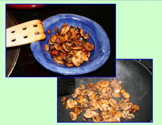 Sliced mushrooms a touch of sauce and sauteed on low to create a robust meaty taste.  