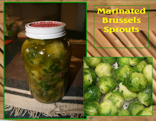 Brussels Sprouts with dressing.  Use as a condiment and a starter on  a Relish Tray.