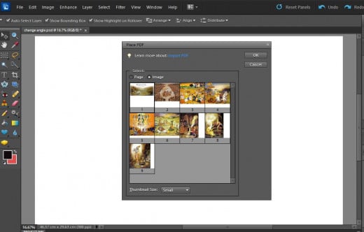 You can place PDF, Illustrator, EPS, JPEG or PNG file on Photoshop Elements document  