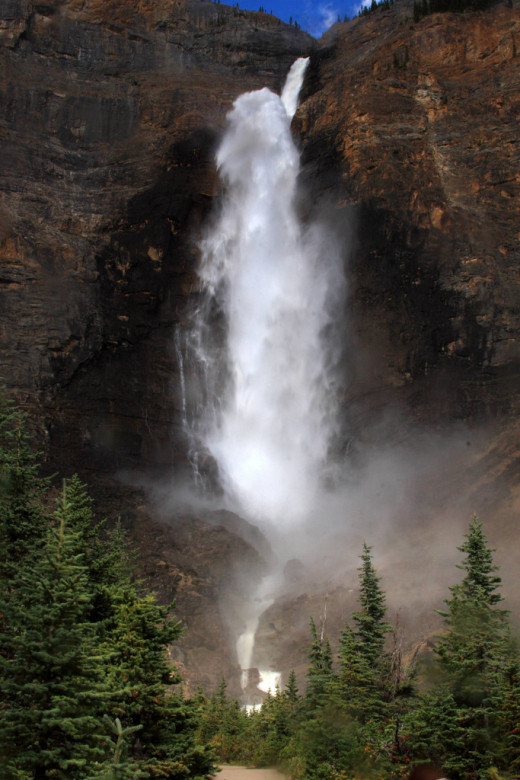 Takakkaw Falls is the second highest waterfall in Canada at over 1200' tall