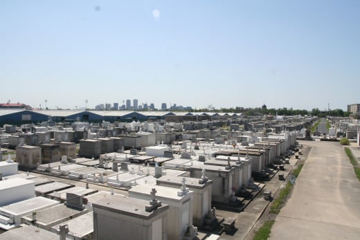 St. Louis No. 3 is on the site of an old leper colony- and right next door to the Fairgrounds. The colony was set far outside of town- you can see the skyline in the distance. 