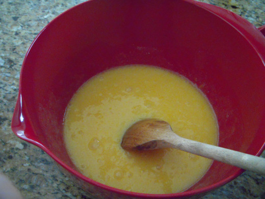 Mixture will have a nice lemony color and be smooth and slightly frothy.
