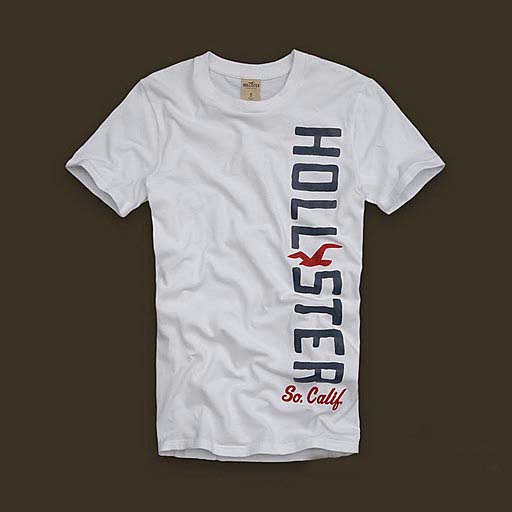 A typical Hollister tee would look like this and have the Hollister logo on it.