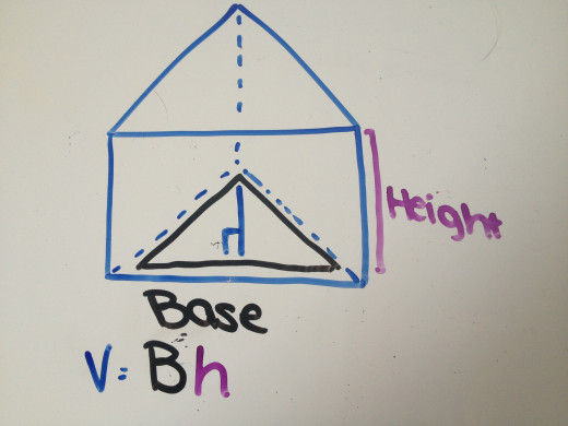 The volume of a prism is V=Bh