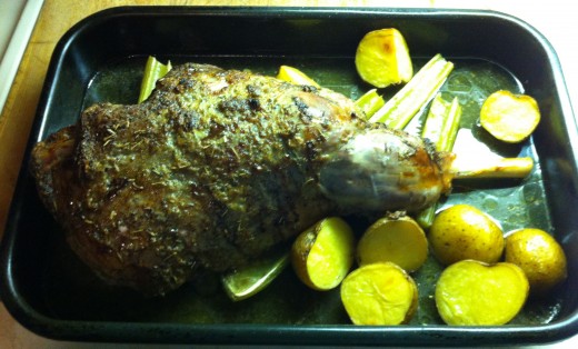 Lamb is cooked and out of the oven
