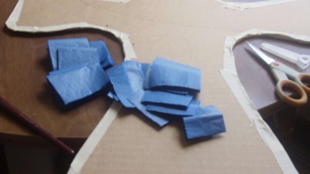 For the backs of my crosses I cut out larger slips of tissue paper.
