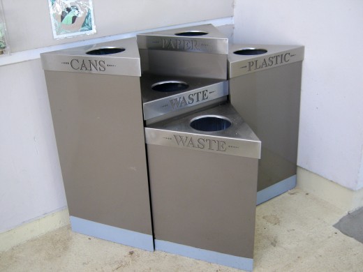 Recycling bins of the National Rain Forest El Yunque in Puerto Rico