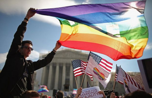 displaying gay pride flags in front of the supreme court.