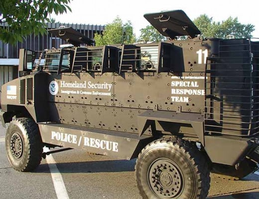 You gotta love the police/rescue stenciled on the side of this armored personnel carrier.