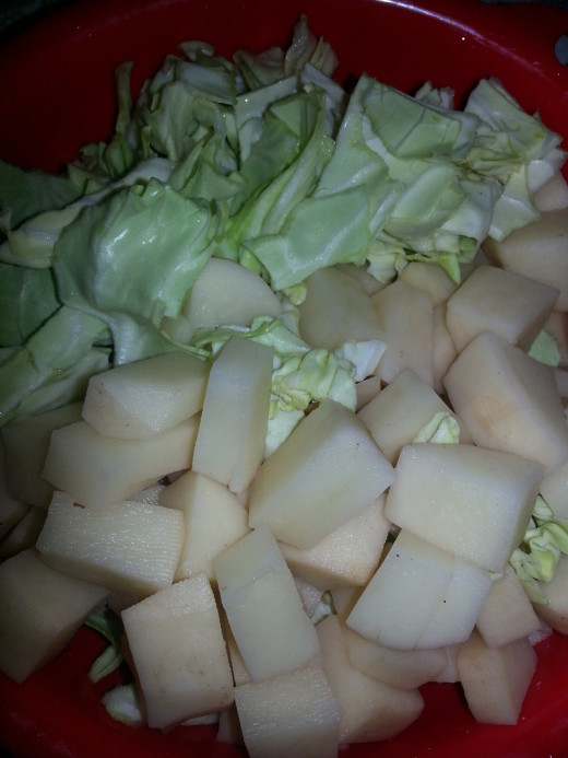 Chopped potato and cabbage