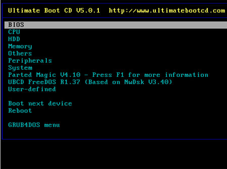 UBCD menu list - you can find Memtest86+ in the memory section.