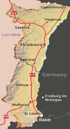 The French Alsace region borders Germany and Switzerland
