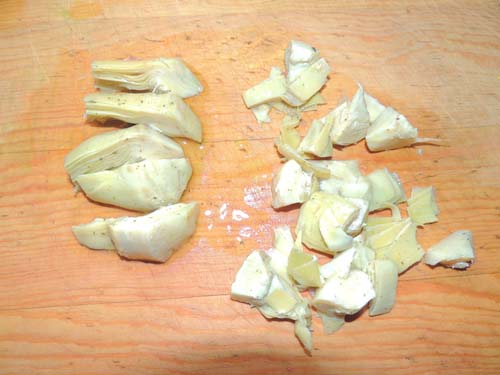 dice artichoke hearts coarsely