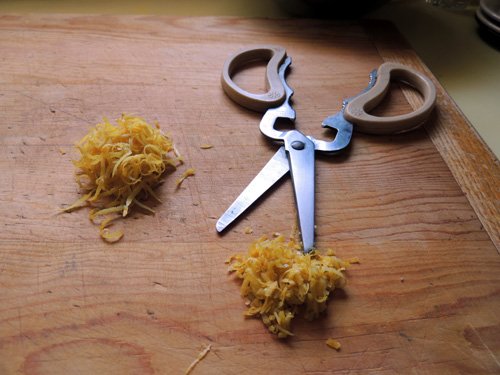 if zest peels are overly long, go ahead and snip those bad boys to a smaller size