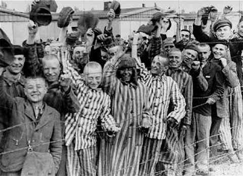 These are prisoners being liberated in 1945.  They were the lucky ones.  For every one saved, how many others were murdered?  Let us never forget, and never allow it to happen again.  Liberation from Dachau.