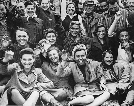Some rescued women from Dachau.  Wow, what an amazing photo. April 29th, 1945.  They are waving to their liberators.  This one, as many others, brings tears to my eyes. 