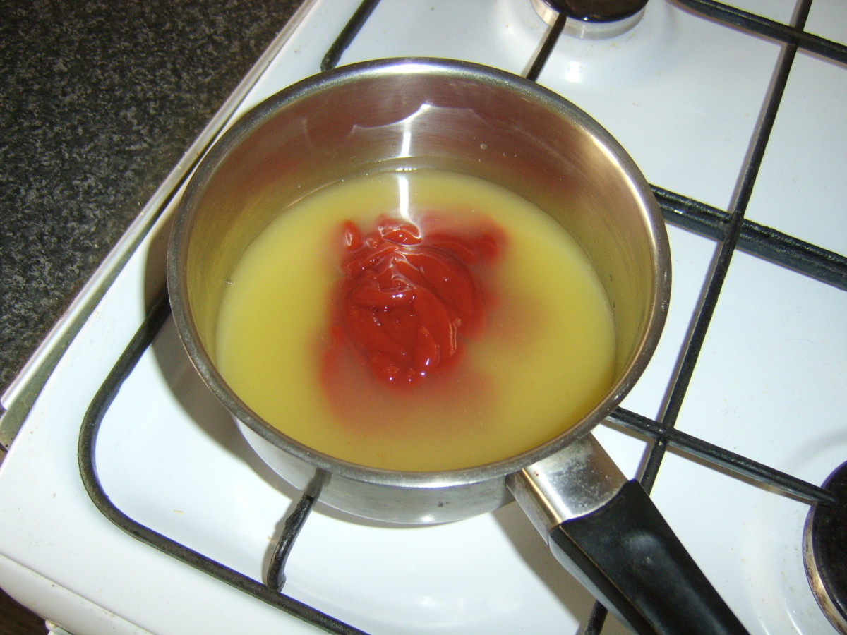Tomato ketchup is added to the pineapple juice and rice vinegar