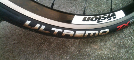 Schwalbe Ultremo ZX clincher tires fitted to a set of Vision clincher wheels