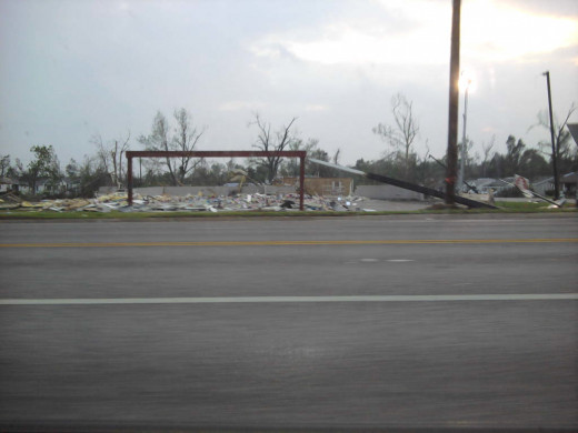 This was the location of a gas station located across from one hospital in town.  Total devistation took only minutes.  Survival occurred for those who were watching, aware, prepared and actively working their plan for safety.