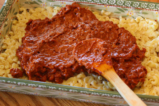 Meat sauce over pasta