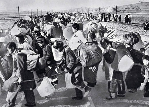In the wake of the North Korean invasion, hundreds of thousands of southerners fled south to avoid the marauding North Korean Army.