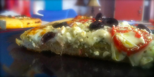 Mediterranean style pizza on sourdough crust