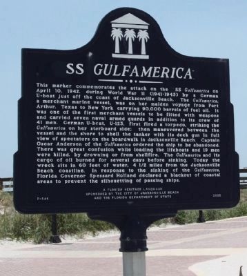 SS Gulfamerica marker located at Jacksonville Beach, Florida - Photo by Mike Stroud.